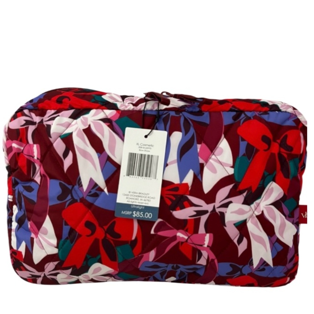 NWT Vera Bradley Extra Large Quilted Cosmetics Makeup Travel Bag Case Bow Show - Picture 2 of 9